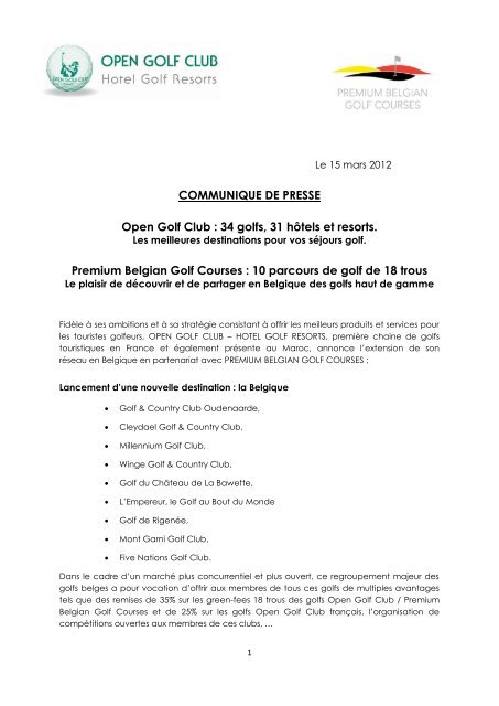 COMMUNIQUE DE PRESSE Open Golf Club : 34 golfs ... - L'Empereur