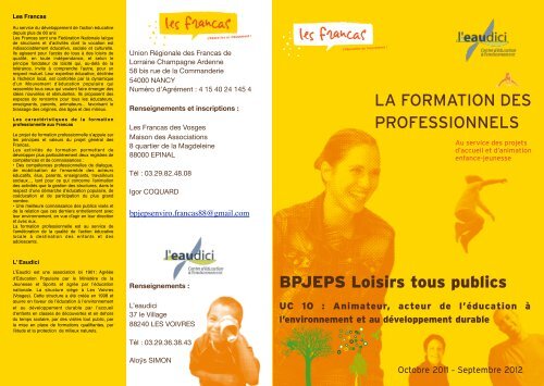 Plaquette BPJEPS EEDD - Francas de Lorraine Champagne-Ardenne