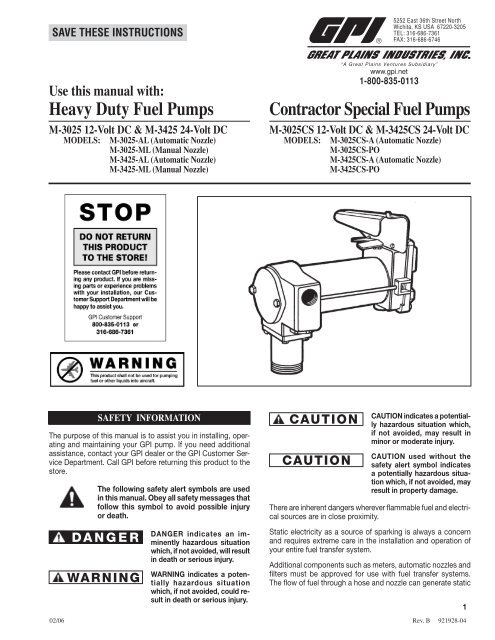 GPI M-3025 Fuel Transfer Pump Manual PDF - Instrumart