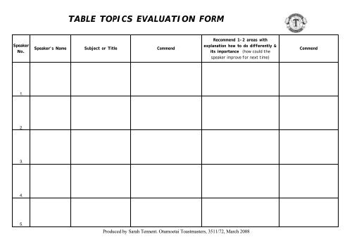Table Topics Evaluation Form