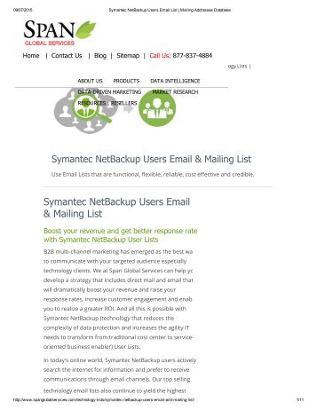 Buy Tele Verified Symantec NteBackup End Users List from Span Global Services