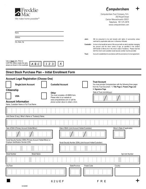 Direct Stock Purchase Plan – Initial Enrollment Form - DRIP Investor