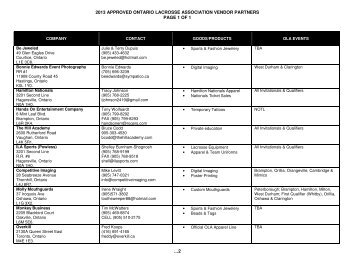 2013 approved ontario lacrosse association vendor partners page 1 ...