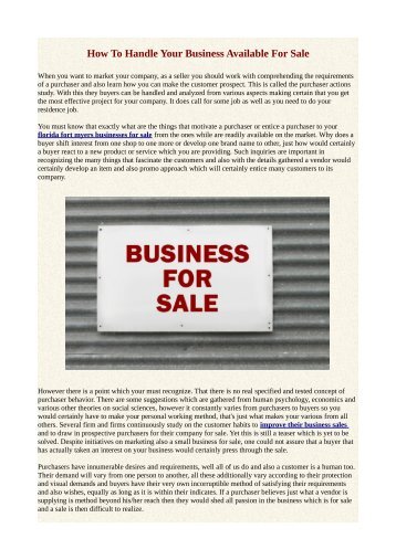 How To Handle Your Business Available For Sale