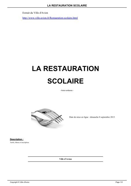 LA RESTAURATION SCOLAIRE - Avion