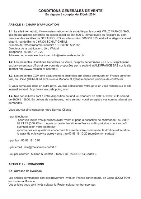 Maison &amp; Confort France Conditions gÃ©nÃ©rales de vente ARTICLE 1 ...