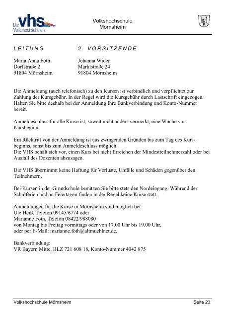 VHS-Programm Wellheim - Markt Wellheim