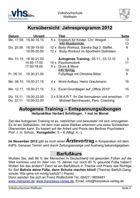 VHS-Programm Wellheim - Markt Wellheim