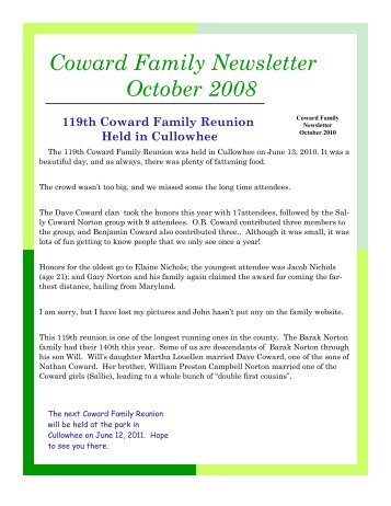 Coward Family Newsletter October 2010 - My Family Names.Com