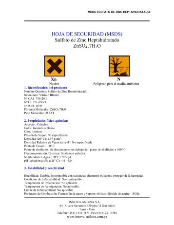 HOJA DE SEGURIDAD (MSDS) Sulfato de Zinc Heptahidratado ...