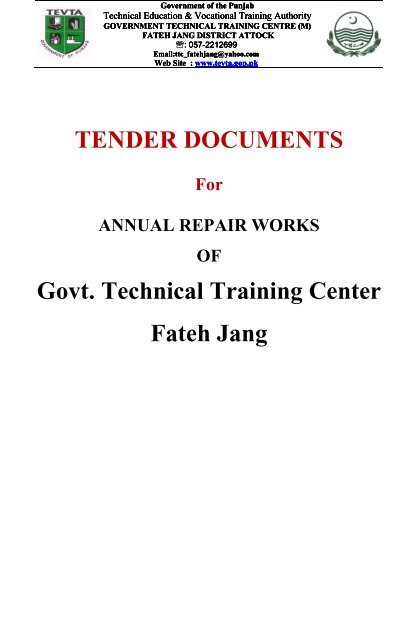 TENDER DOCUMENTS Govt. Technical Training Center ... - Punjab