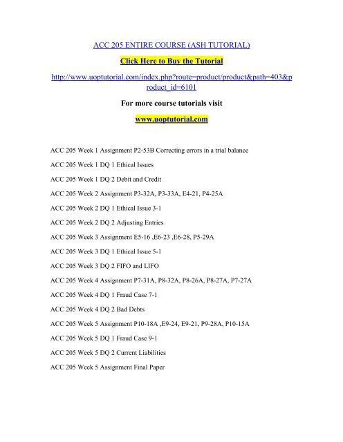 ACC 205 ENTIRE COURSE (ASH TUTORIAL)/Uoptutorial