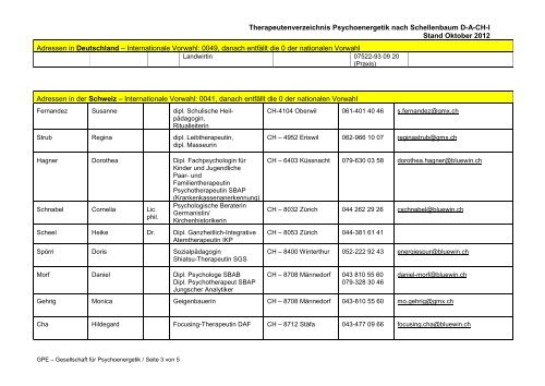 Verzeichnis der Therapeutinnen und Therapeuten - GPE ...