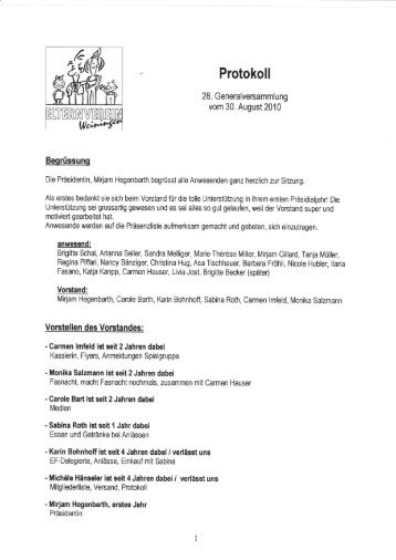 Generalversammlung vom 30. August 2010 - Elternverein Weiningen