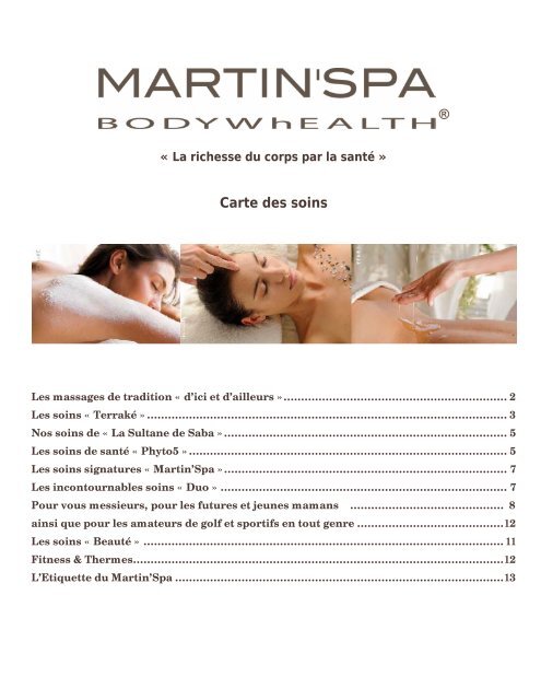 Carte des soins - Martins Hotels