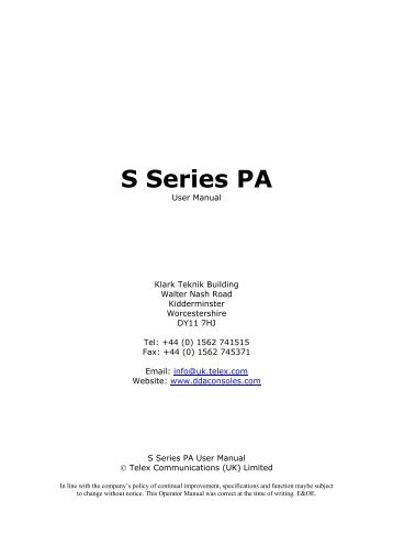 S Series PA User Manual - DDA