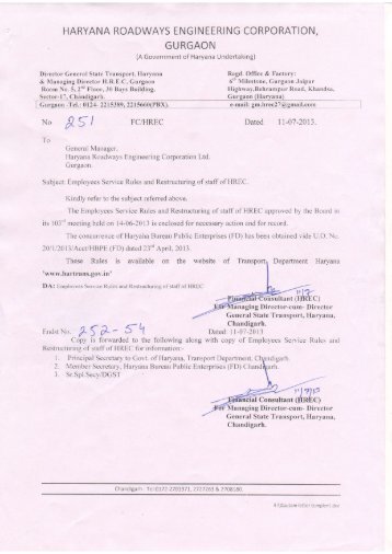 Service Rules - Transport Department, Haryana