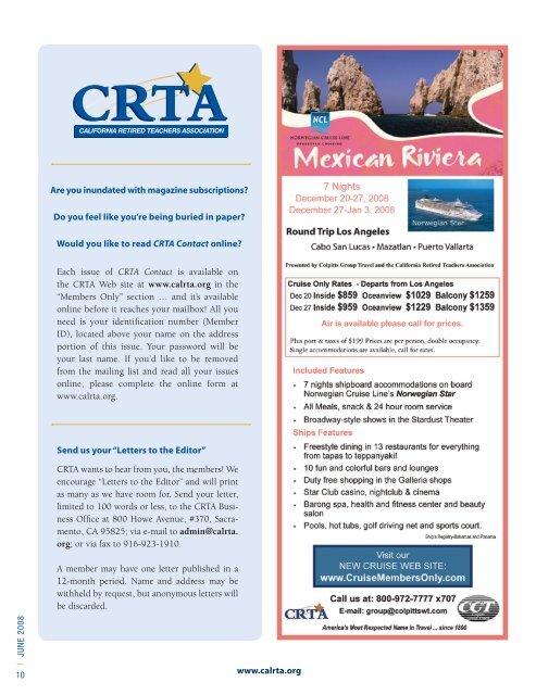 ContactMAGAZINE - CalRTA - California Retired Teachers Association