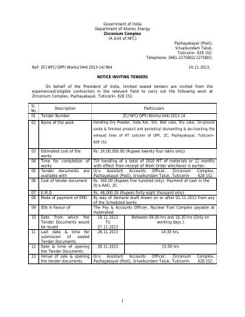 ZC/NFC/OPF/Works/044/2013-14 - Nuclear Fuel Complex