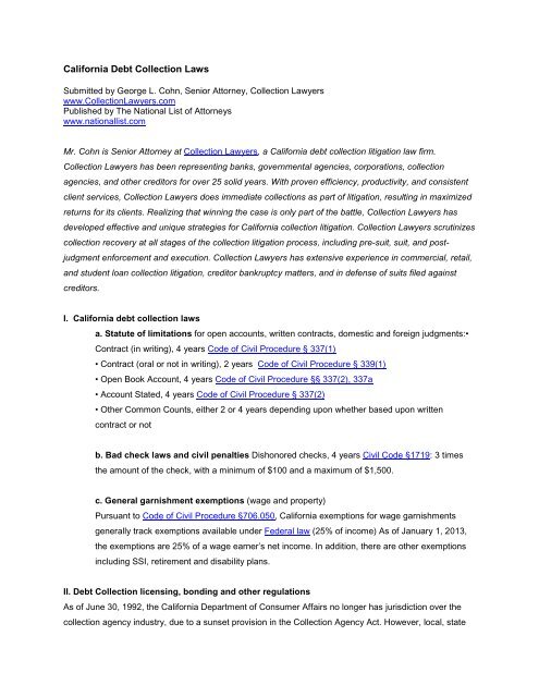 California Debt Collection Laws