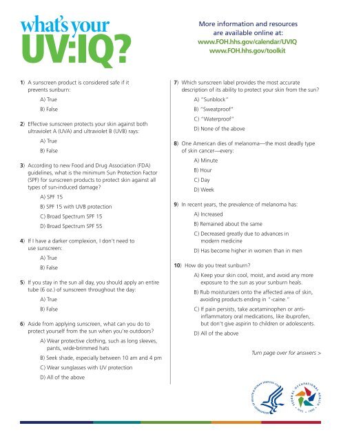 UV Safety Month Quiz Handout (pdf)