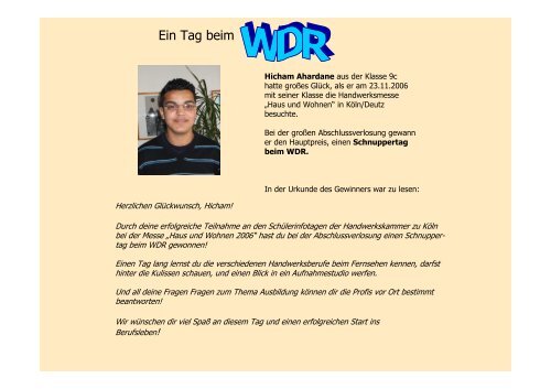 Schnuppertag beim WDR - Johannes-Rau-Schule im Schulzentrum ...