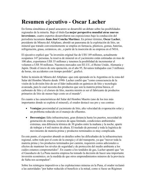 Resumen ejecutivo - Oscar Lacher - IDEA