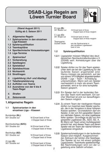 DSAB-Liga Regeln am Löwen Turnier Board - Dart1.net