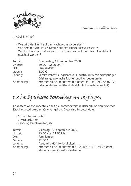 Anmeldung Aktivitäten Infos - Familientreff Hofheim/Mütterzentrum eV