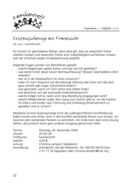 Anmeldung Aktivitäten Infos - Familientreff Hofheim/Mütterzentrum eV