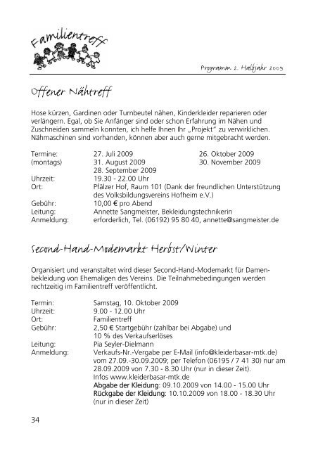 Anmeldung Aktivitäten Infos - Familientreff Hofheim/Mütterzentrum eV