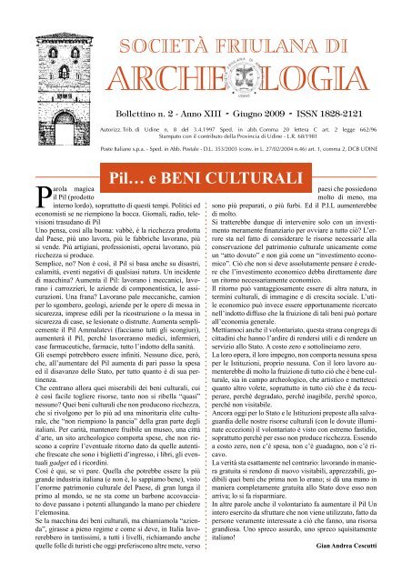 Anno XIII - n. 2 - Giugno 2009 - SocietÃ  Friulana di Archeologia