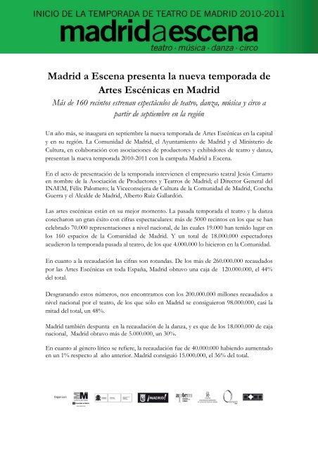 Madrid a Escena presenta la nueva temporada de ... - Publiescena