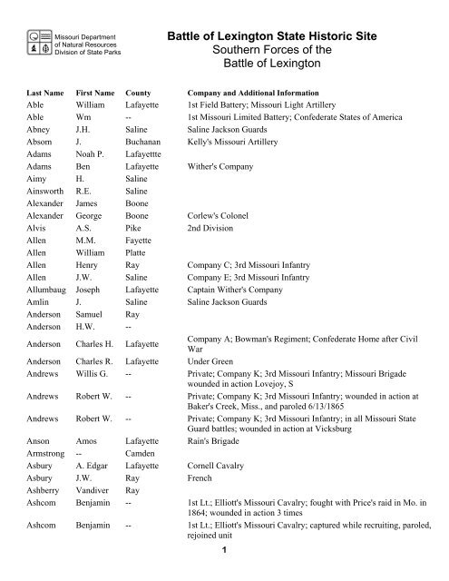 Southern Forces at Battle of Lexington - Missouri State Parks