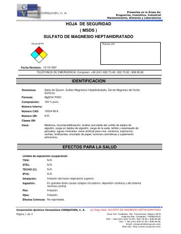 hoja de seguridad sulfato de magnesio heptahidratado