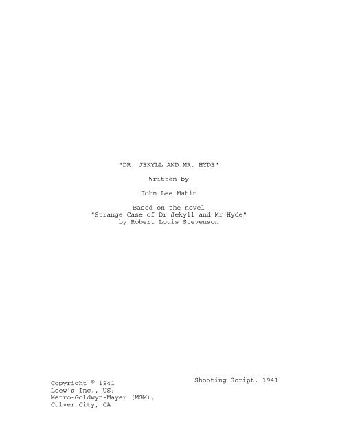 Dr. Jekyll and Mr. Hyde (1941) Shooting script - HorrorLair