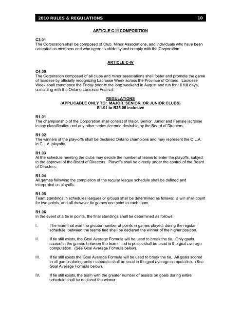 Rules & Regulations 2010 - Ontario Lacrosse Association