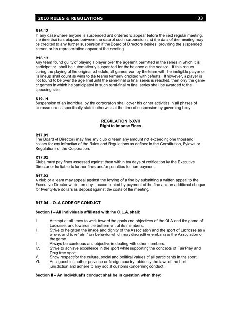 Rules & Regulations 2010 - Ontario Lacrosse Association