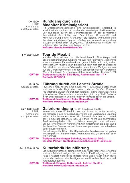 MOABITER KULTURTAGE 26.-29. JUNI 2008 - Kunstverein Tiergarten
