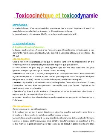 Toxico-cinétique et toxicodynamie