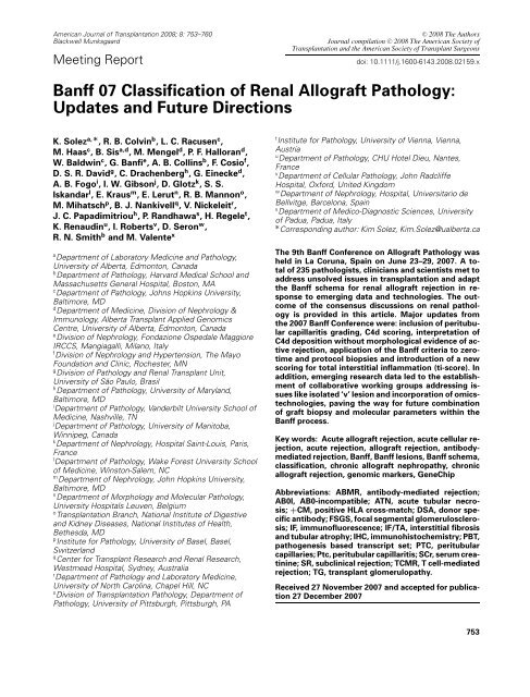 Banff 07 Classification of Renal Allograft Pathology: Updates and ...