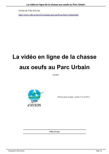 La vidÃ©o en ligne de la chasse aux oeufs au Parc Urbain - Avion