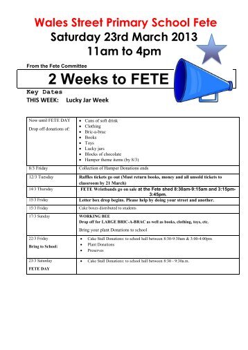 Fete Newsletter March 7 - Wales Street Primary School