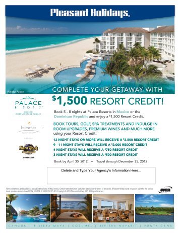 1500 resort credit! - Pleasant Holidays