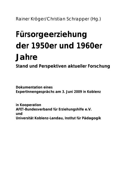 Fürsorgeerziehung der 1950er und 1960er Jahre - AFET