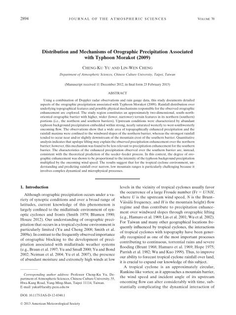 Distribution And Mechanisms Of Orographic Precipitation Associated