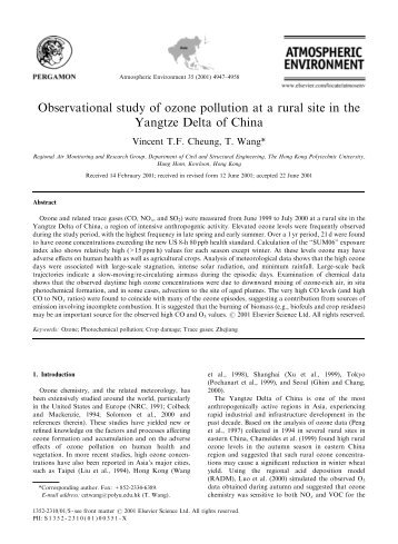 Observational study of ozone pollution at a rural site in the Yangtze ...