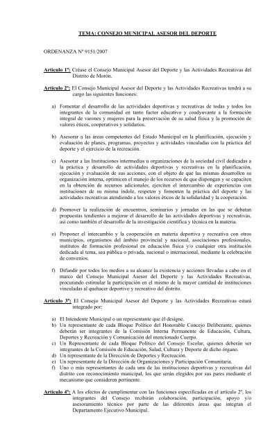 TEMA: CONSEJO MUNICIPAL ASESOR DEL ... - HCD MorÃ³n