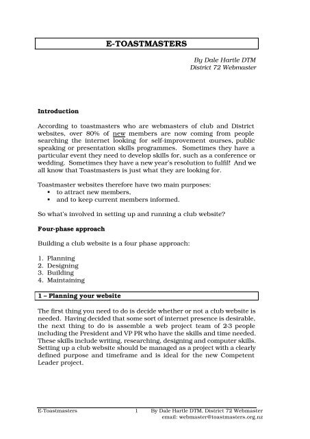 E Toastmasters Notes Toastmasters Nz