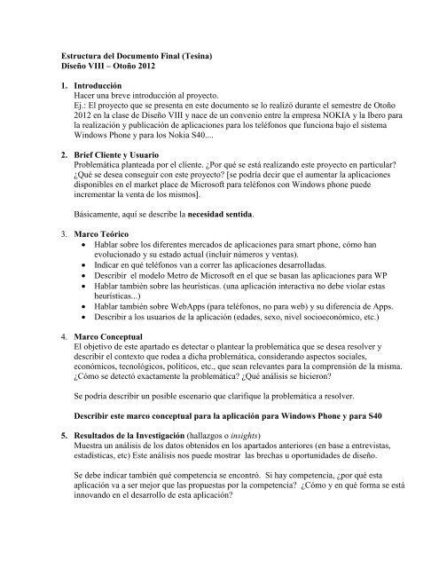 Estructura del Documento Final (Tesina) DiseÃ±o VIII â OtoÃ±o 2012 1 ...